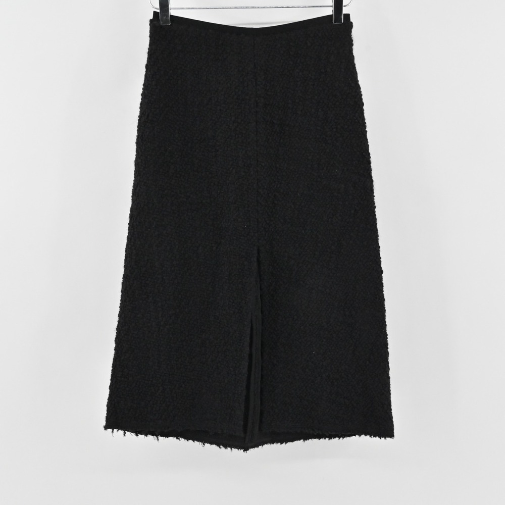 Isabel Marant Black Wool Tweed Skirt Size 36 Front Slit ALine Classic Midi Retro